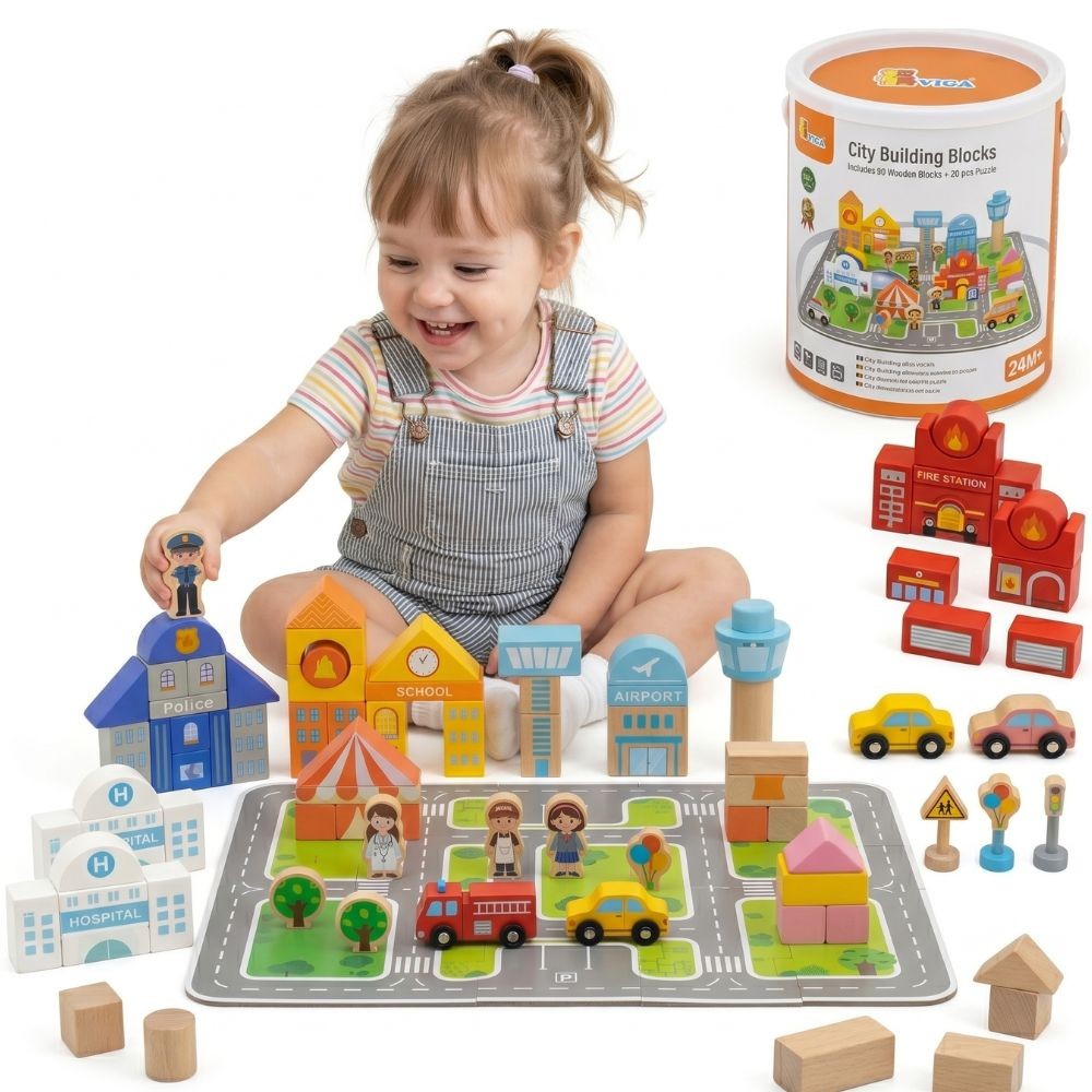 ehitis linn klotsid tahvel – VIGA puidust komplekt ehitis linn klotsid tahvel kujundid