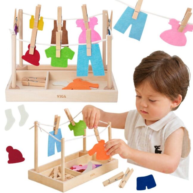 VIGA puidust Laundry komplekt Clothes Dryer Clothes Pegs Montessori 27 tk