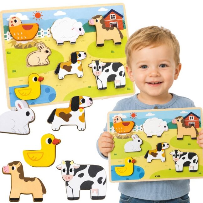pusle 2-ühes figuurid talumaja – VIGA puidust pusle Montessori 2-ühes figuurid talumaja