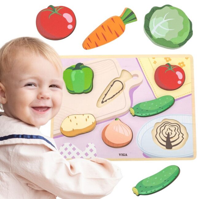 pusle 2-ühes köögivili figuurid – VIGA puidust pusle Montessori 2-ühes köögivili figuurid