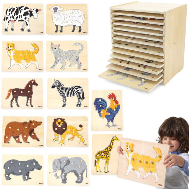 pusle loom pusled stand – VIGA puidust pusle komplekt 12 Montessori loom pusled + Stand