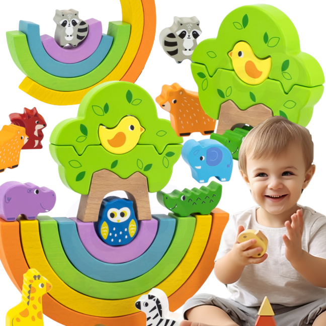 vikerkaar pusle loov 44590 – VIGA puidust vikerkaar pusle loov Montessori klotsid (44590)
