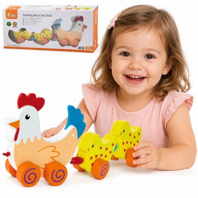 pulling hen chickens cm – VIGA Pulling komplekt Hen koos Chickens 36 cm
