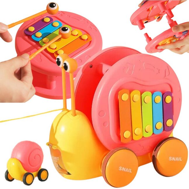 4-ühes pull-along snail cymbals – WOOPIE 4-ühes Pull-Along Snail, Cymbals, sensoorne hammasrattad, heitja + väike auto