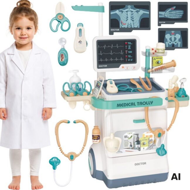arsts trolley väike arst – WOOPIE arst's Trolley komplekt väike arst EKG heli valgus Adjustable 26 tk