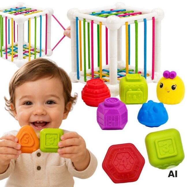 beebi flexible sensoorne cube – WOOPIE beebi Flexible sensoorne Cube sorteerija lastele loomad + kõristi 7 tk