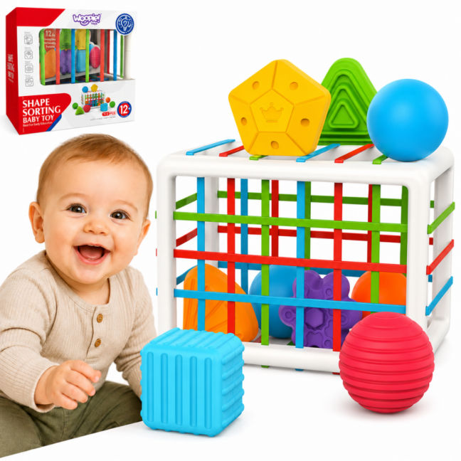 beebi flexible sensoorne 44299 – WOOPIE beebi Flexible sensoorne Cube sorteerija lastele värviline kujundid 13 tk (44299)
