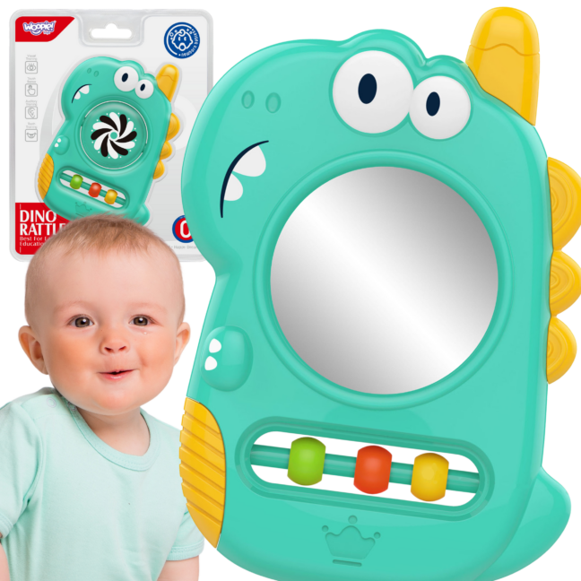 beebi sensoorne teether peegel – WOOPIE beebi sensoorne mänguasi Teether peegel Dino