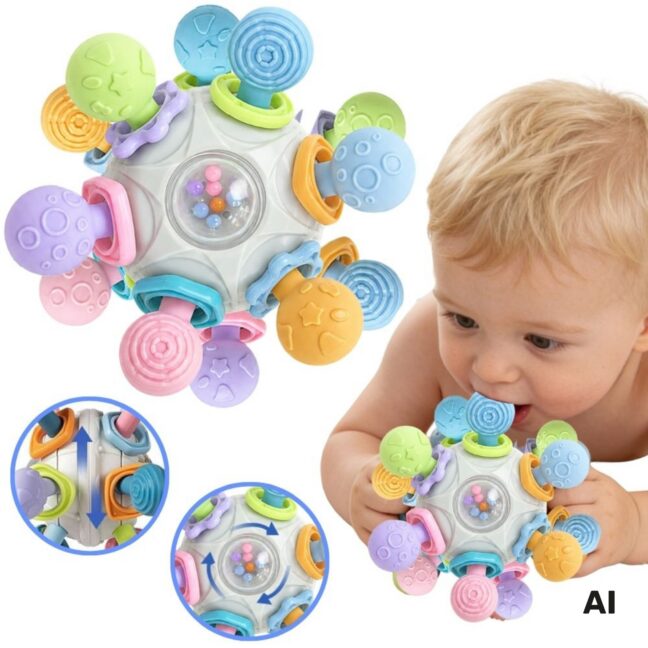 beebi sensoorne teether pall – WOOPIE beebi sensoorne mänguasi Teether pall 3-ühes pall 6m+
