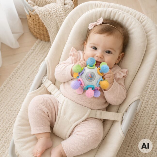 beebi sensoorne teether pall – detailvaade