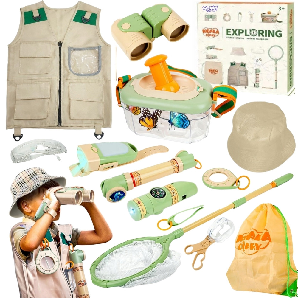 discovery väike explorers binoculars – WOOPIE Discovery väike Explorer's komplekt Binoculars Compass Insect Net Butterflies Flashvalgus