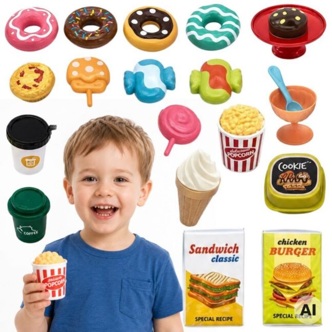 maiustused magustoidud ice creams – WOOPIE komplekt maiustused, magustoidud, Ice Creams mängu Cafe pood 30 tk