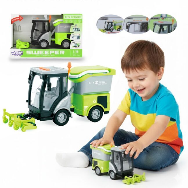 linnapuhastusauto heli tuledega mäng – WOOPIE linnapuhastusauto, 1:16, heli ja tuledega lastele – arendav mäng lapsele
