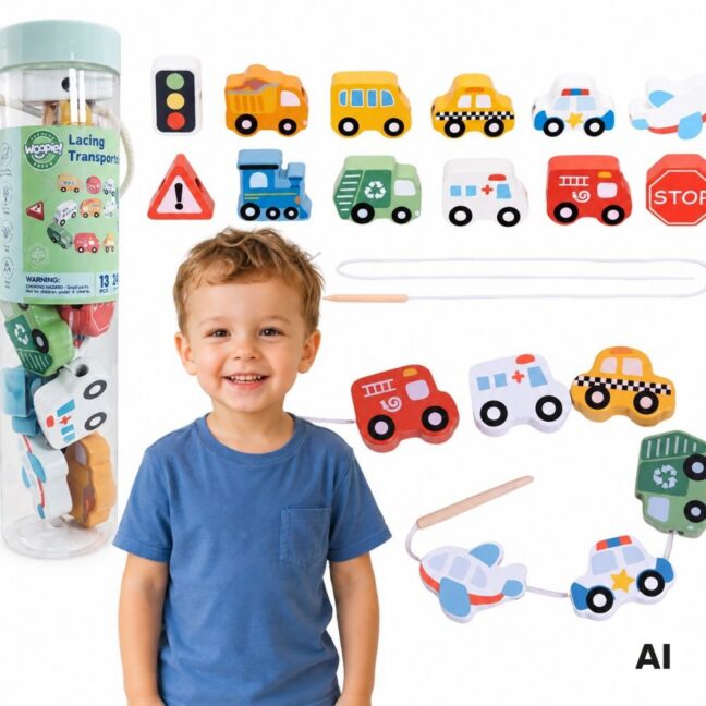 WOOPIE puidust transporditeemaline nöörimismäng, 13 osa