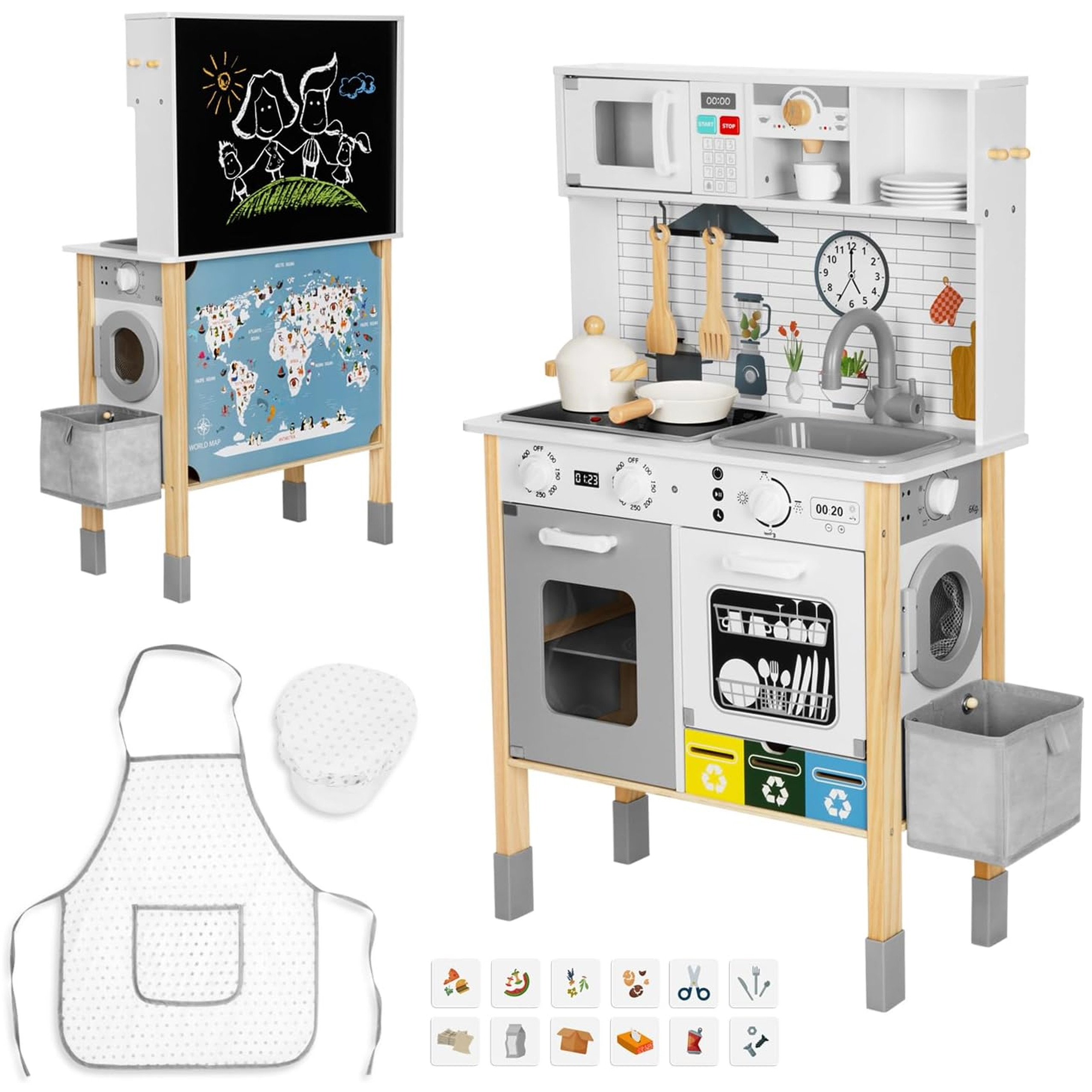 roheline 9-ühes interaktiivne köök – WOOPIE roheline 9-ühes puidust interaktiivne köök koos Washing masin ja Whiteboard