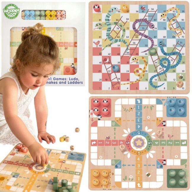 roheline loogika tahvel mängud – WOOPIE roheline loogika tahvel mängud 2 ühes Ludo + Snakes ja Ladders