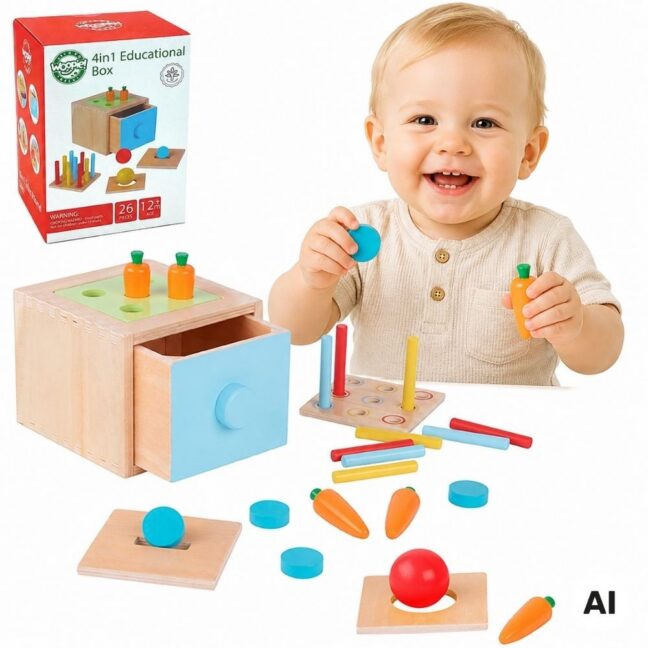 roheline drawer 4- -1 – WOOPIE roheline puidust arendav Drawer 4- -1 Montessori sorteerija porgand mäng FSC