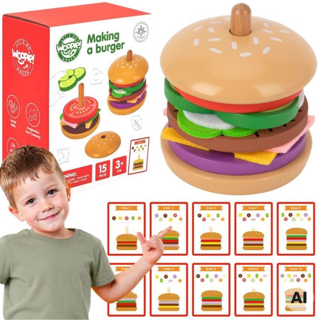 roheline burger restaurant pusle – WOOPIE roheline puidust Burger Restaurant pusle lastele 15 tk FSC sertifitseeritud