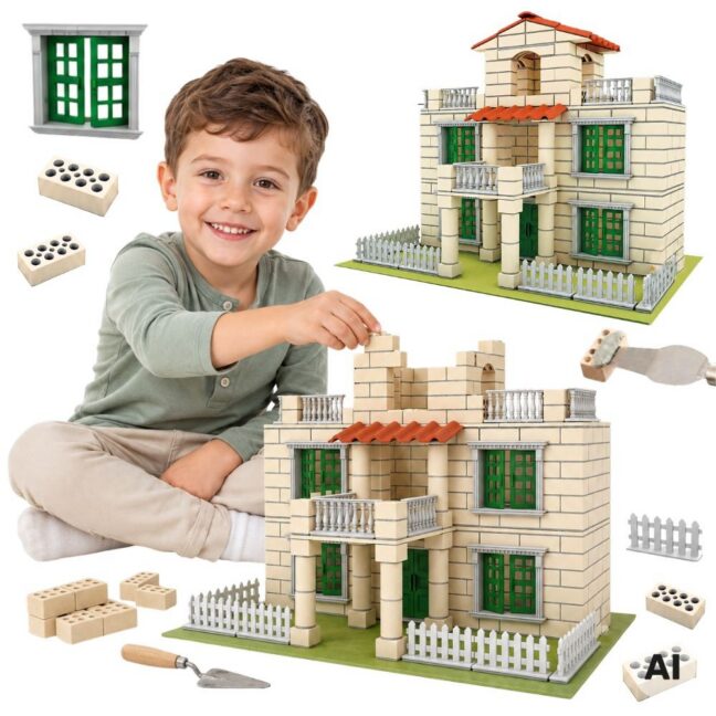 tellistest villa ehituskomplekt 100079 – WOOPIE tellistest villa ehituskomplekt 352 osa lastele (100079) – arendav mäng lapsele