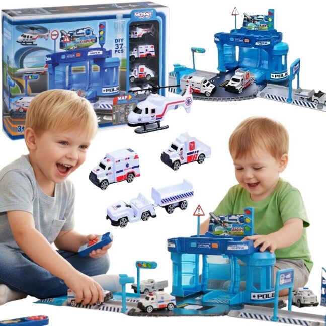 theme airport politseijaoskond autos – WOOPIE Theme komplekt: Airport politseijaoskond koos autos ja helikopter, 37 tk