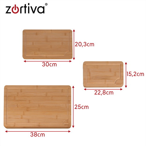 Zortiva bambusest lõikelaudade komplekt hoidikuga, 3 tk