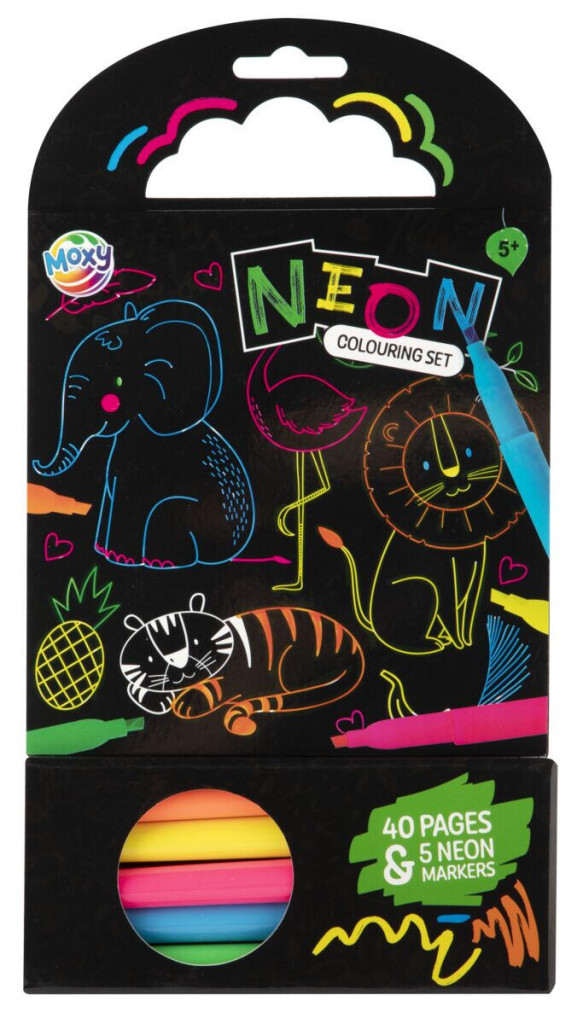Animals Neon värvimisraamat with markers 40 pages – tootepilt