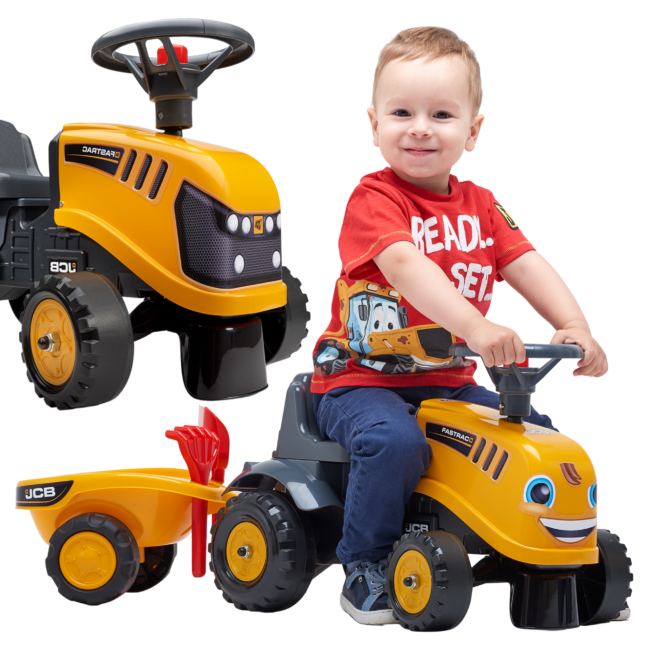FALK JCB oranž tõukeauto haagise, labida ja rehaga – toote pilt 2