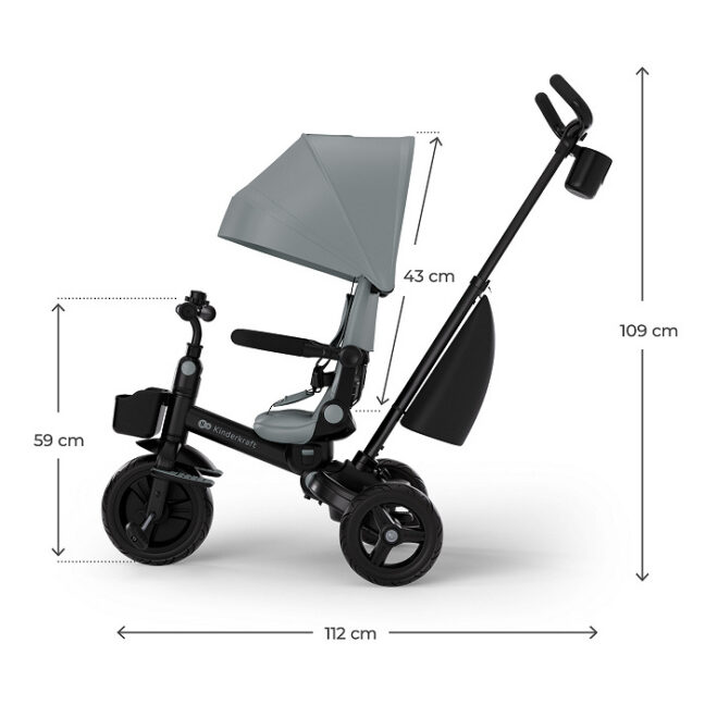 Kinderkraft AVEO 2 Plus kolmerattaline lükkesangaga, hall