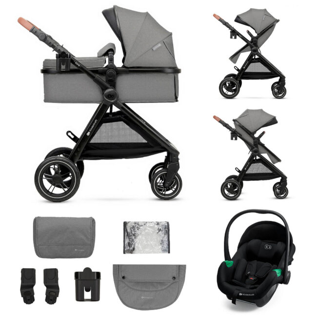 Kinderkraft ESME PRO 3-in-1 vankrikomplekt MINK PRO 2 turvahälliga, hall