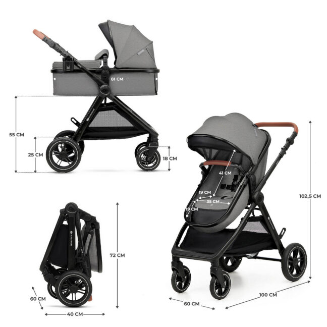 Kinderkraft ESME PRO 3-in-1 vankrikomplekt MINK PRO 2 turvahälliga, hall – foto 2