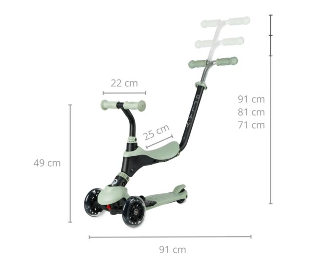 MILLY MALLY 5691 Qplay tõukeratas Sema Pro 3w1 roheline – detailvaade 2