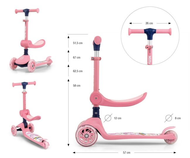 MILLY MALLY 5754 tõukeratas Scooter FUZZY roosa – tootepilt