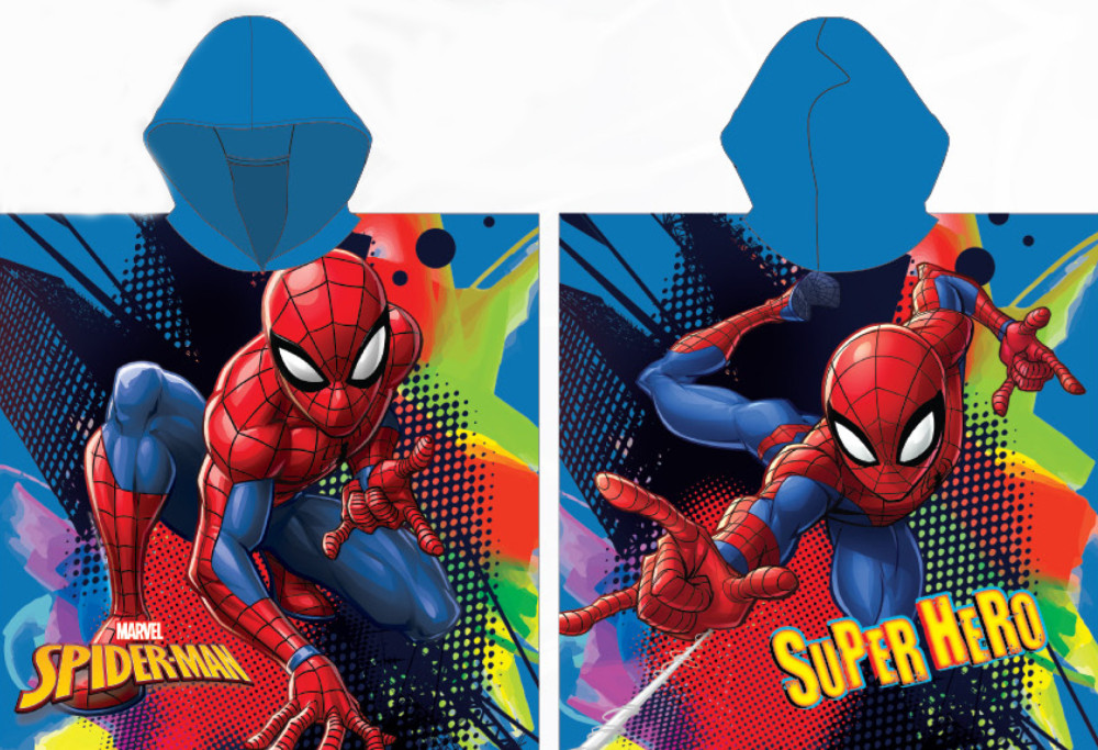 Spiderman Blue laste rannapontšo 55×110 cm (kiiresti kuivav) – tootepilt