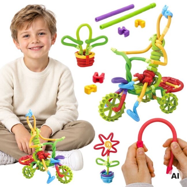 WOOPIE 3D Construction Blocks Straws Sticks Tubes meisterdamiskomplekt 85 EL