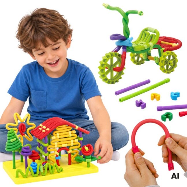WOOPIE 3D Construction komplekts 160 tk Blocks Sticks Creative lastele Straws Sticks
