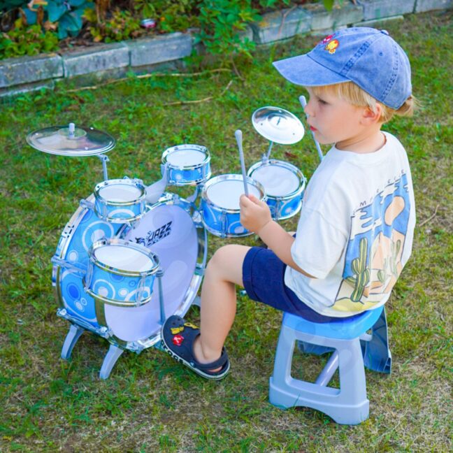 WOOPIE laste trummikomplekt, 6 trummi, 2 taldrikut ja taburet – toote pilt 3
