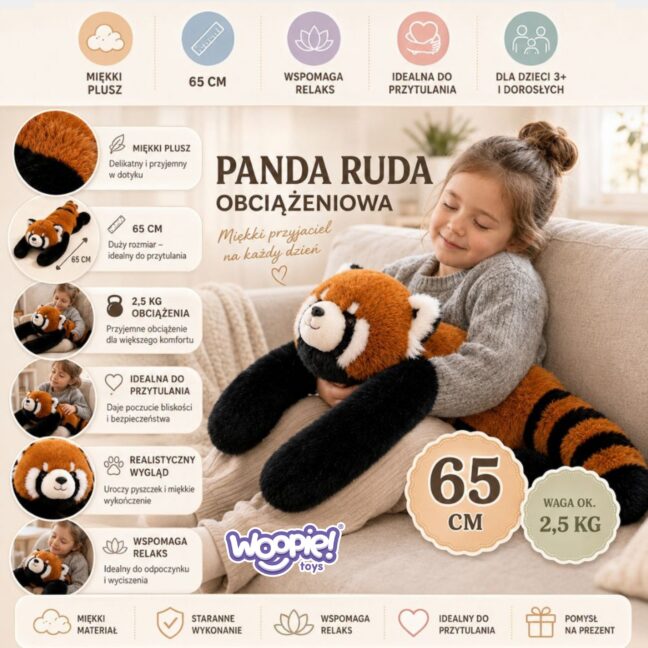 WOOPIE raskusega punane panda, 65 cm, 2,5 kg – toote pilt 3